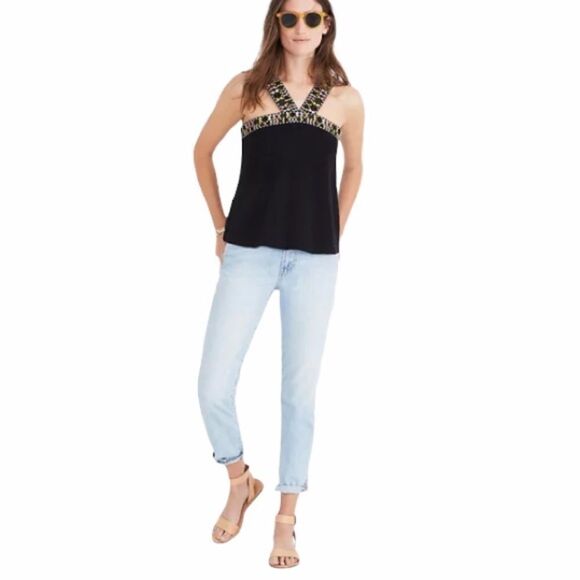 MADEWELL Embroidered Sleeveless Knit Sweater Tank Top Black XS - Picture 6 of 7